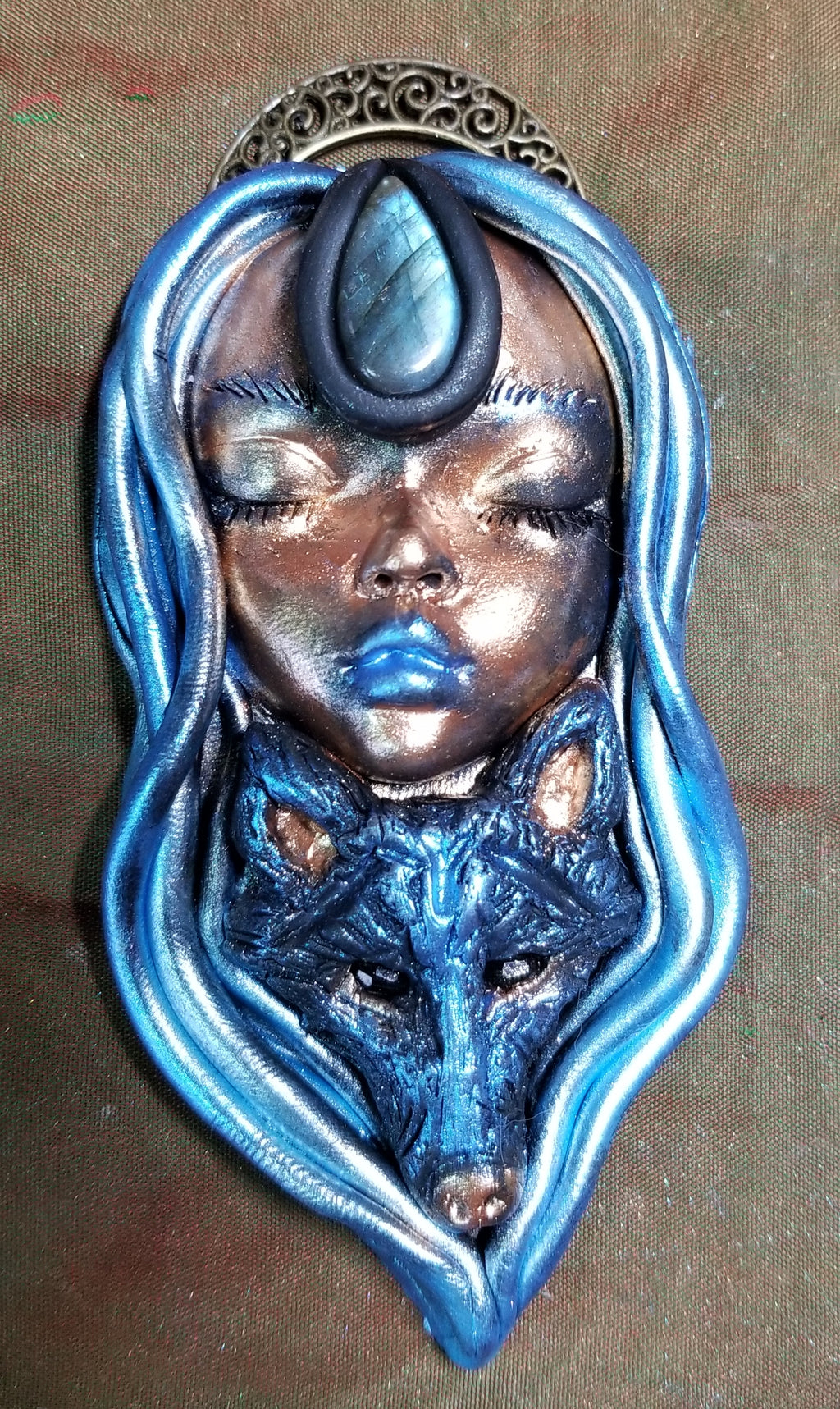 Beautiful Wolf Goddess Labradorite Pendant